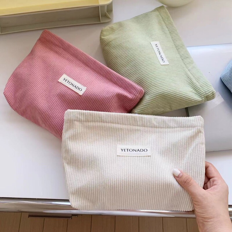 Solid Color Corduroy Bag Large Capacity Cosmetic Bag Clutch Bag Storage Canvas Bag Storage Bag Portable Toiletry Bag