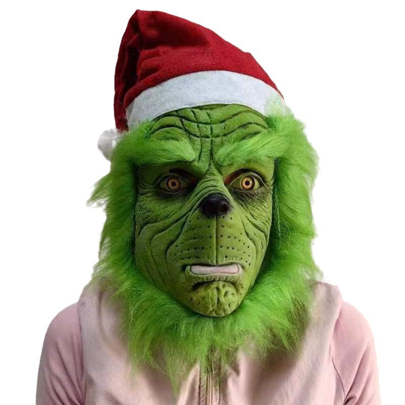 Halloween Mask gréngt Monster Hallefgesiicht gréngt Monster Grinch Cosplay Roll Kostüm Requisiten Kappbedeckung_voghion.com