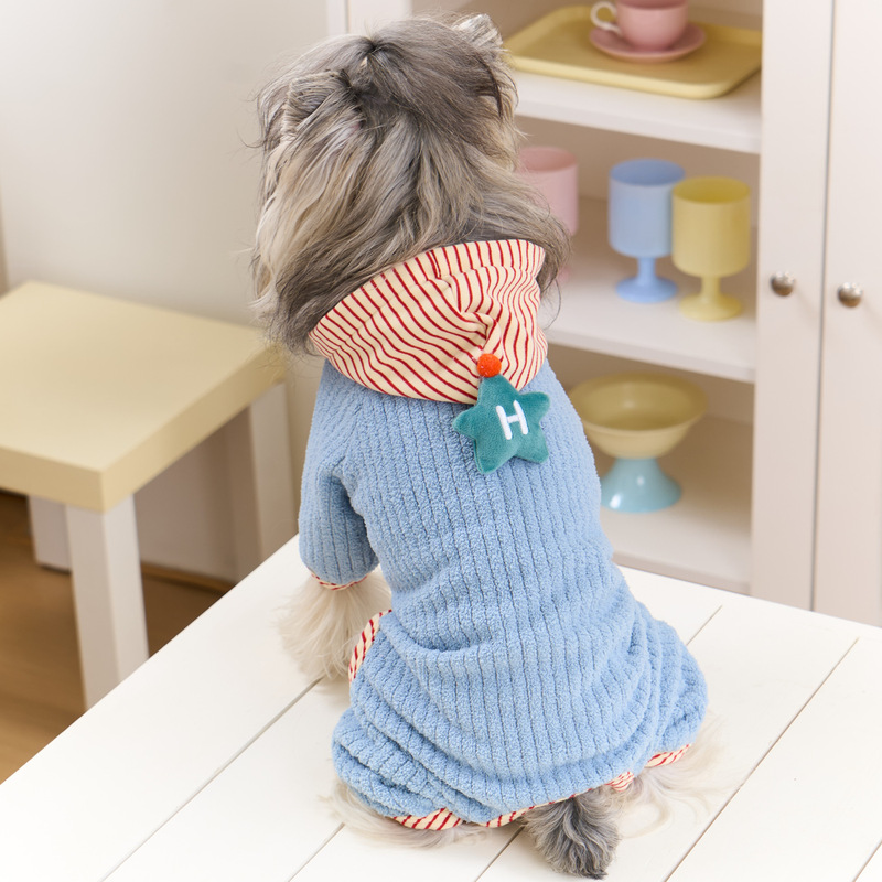 狗狗衣服秋冬季新款暖绒星星带帽四脚衣绒泰迪比熊小型犬四腿绒衣|undefined
