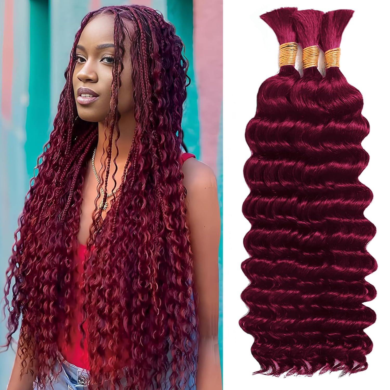 22inch deep wave bulk hair peluca de fibra química cabello trenzado 100g crochet hair