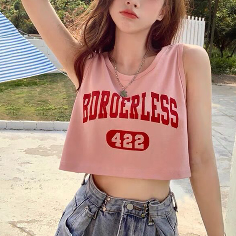 American Hot Girl White Sports Vest Women's Summer Outer Wear Design Niche Loose Sleeveless T-Shirt Top Ins