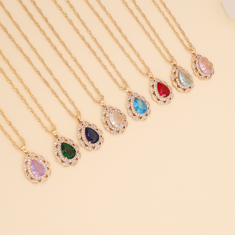 Fashion Multicolor Full Diamond Water Drop Copper Necklace Wholesale display picture 11