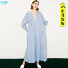 Lapel round neck loose waist long dress dresses翻领圆领宽松