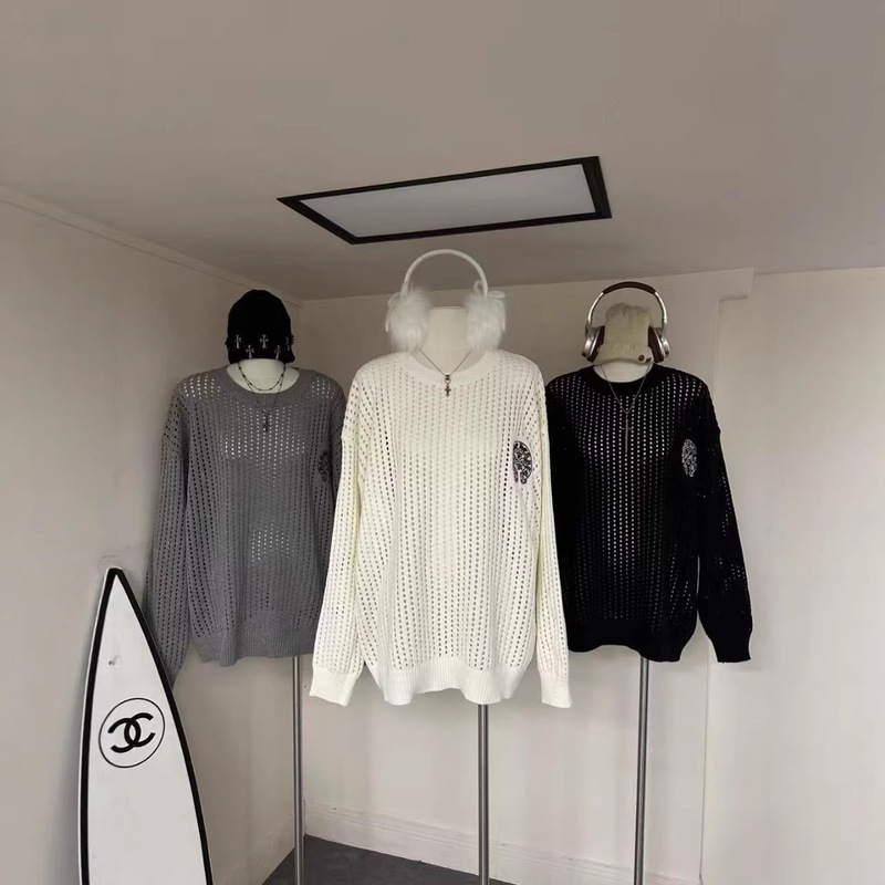 Trendy Early Autumn New Pattern Printed Loose Oversized Thin Hollow Long-Sleeve Knit Sweater Set for Women