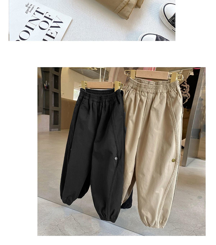 Khaki, Black Color Simple Style Solid Color Cotton Boys Pants