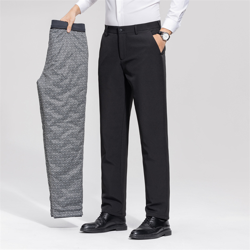 High-end white duck down-filled trousers, casual pants, winter wear for middle-aged and elderly men, warm pants, straight-leg pants, suitable for wearing outside.