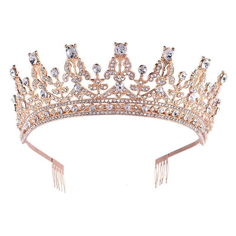 Tocado de corona nupcial premium con diamantes completos, diadema grande para novia estilo occidental, accesorios con rhinestone