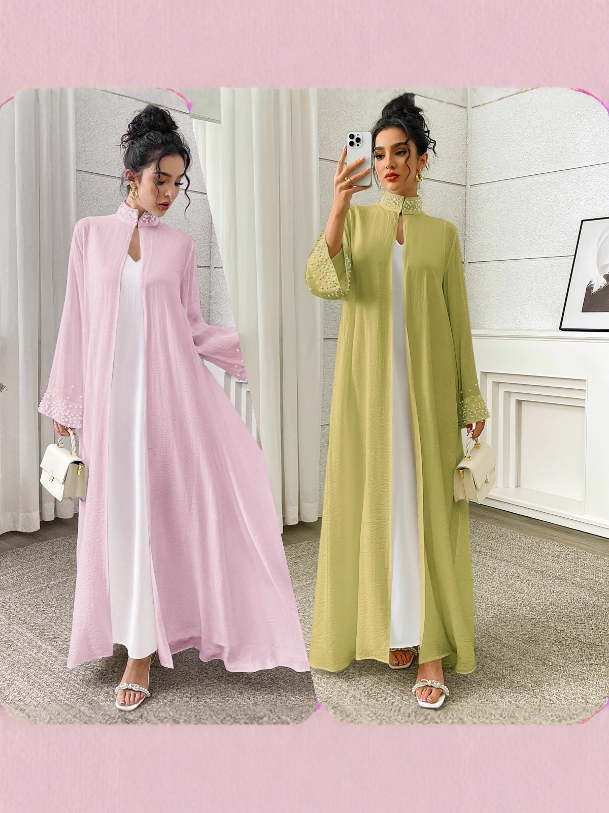 Elegant and Fashionable Pearl Long-Sleeved Cardigan Robe