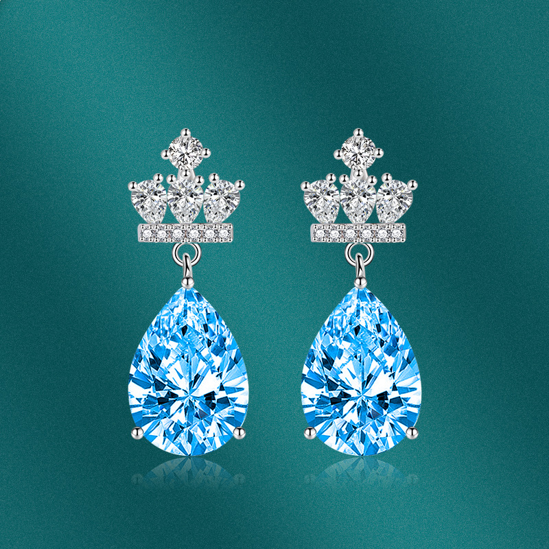 Fashion Water Drop Colorful Zircon Tassel Long Flower Copper Earrings display picture 2