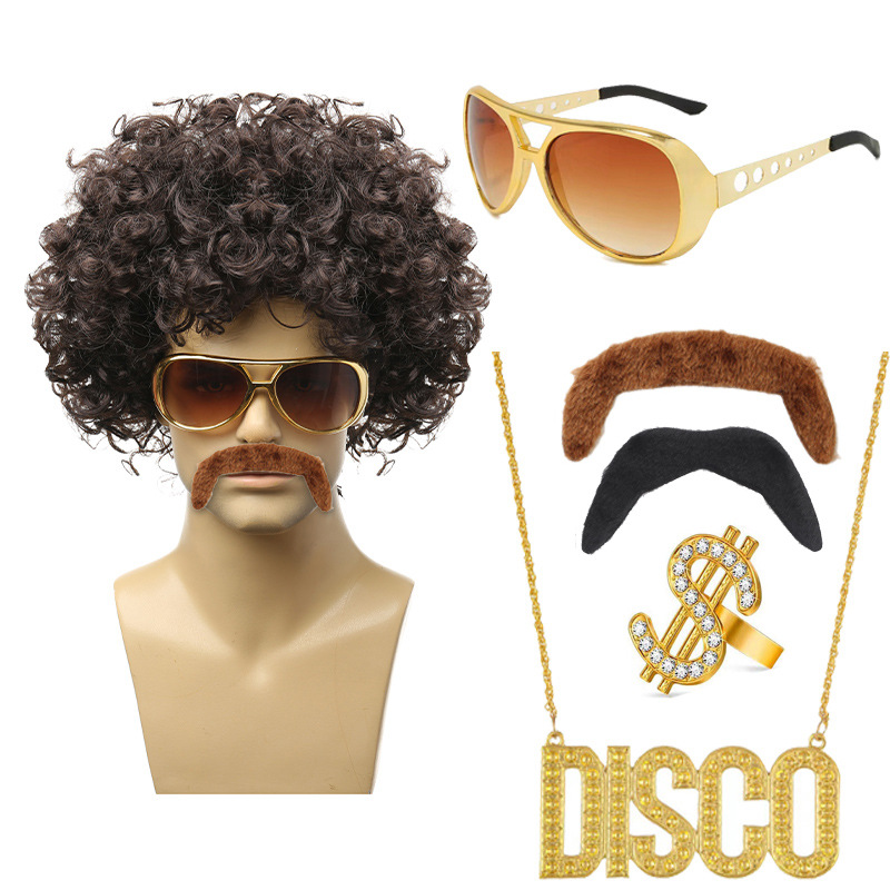다크 카레 골드 + 골드 안경 링 더블 수염 DISCO