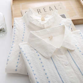 绣花纯棉衬衫女2023春秋新款韩版休闲百搭长袖四季白衬衣打底上衣