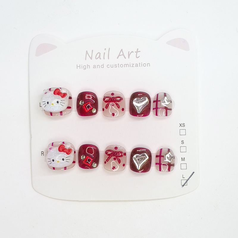 Children's Wear Armor Short Hello Kitty New Year Gift Children's Fake Nails New Style Removable Nail Art Non-toxic