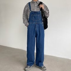 韓国風ファッションワークウェアサスペンダージーンズメンズ春秋マルチポケットストレートカジュアルパンツトレンディなルーズジャンプスーツ