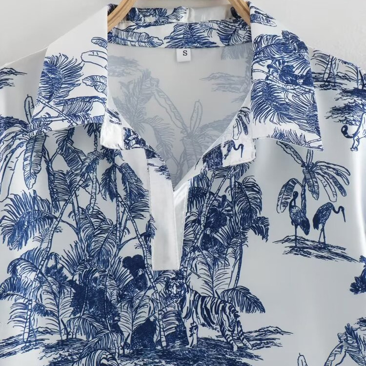 Women's 2024 Summer New Tree Shirt Printed Casual Pants Set_voghion.com