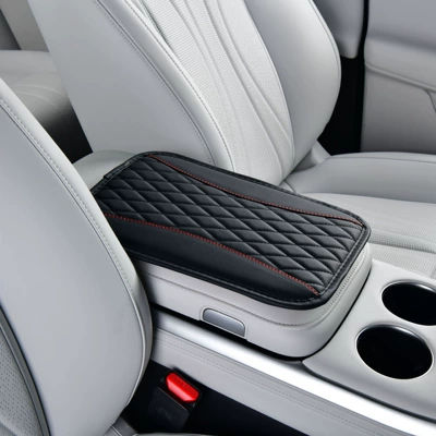 Armrest box pad: memory foam armrest cover - double-rhombus-design-no-side-ears-black