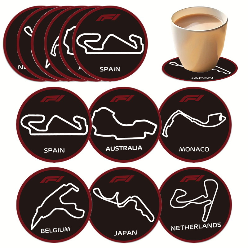 Cross-Border Hot-Selling New Product 6-Piece Set of F1 Racing Formula Wooden Coasters for Bar and Cafe Decoration, Wholesale from Manufacturer
