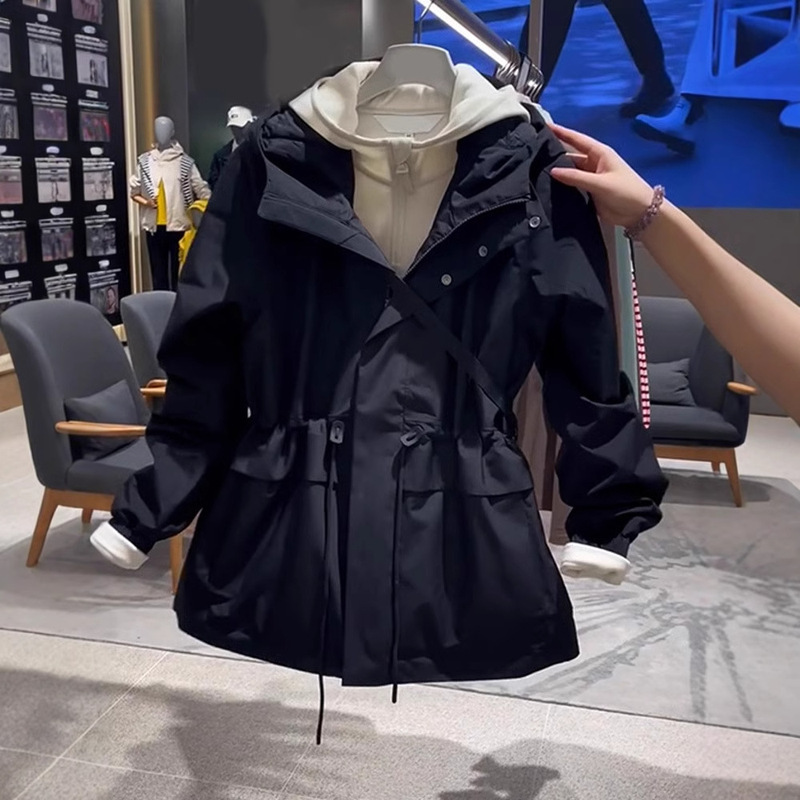 2025 New Autumn Korean Unique Super Good-looking Cool and Sough Xizang Blue Waisted Hooded Jacket for Women