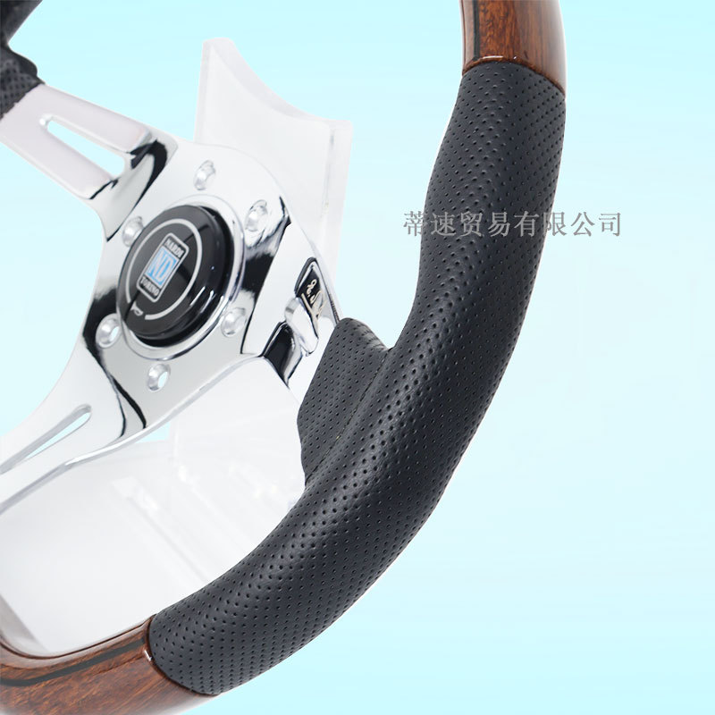Cross-Border Hot-Selling Nd Retro Mahogany Steering Wheel Modification 14inch D-Type Leather Steering Wheel with Universal Hole Spacing of 74mm