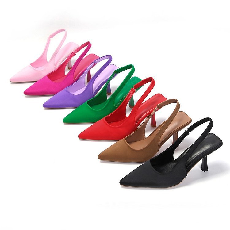 2023 Spring and Summer New Pointed Stiletto Heel High-heeled Shoes Empty Heel Sandals Fairy Style with Skirt High-heeled Shoes