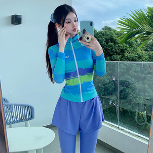 2025 New Sun Protection Swimsuit Surfing Suit Long-Sleeved Pants Split Slim Conservative Jellyfish Suit Quick-Drying Snorkeling Suit