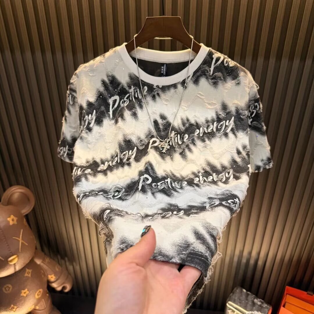 Herren-T-Shirt im chinesischen Stil aus Eisseide, kurzärmelig, mit Tuschemalerei-Motiv, dünnem Stoff, Übergröße, Sommertop_voghion.com