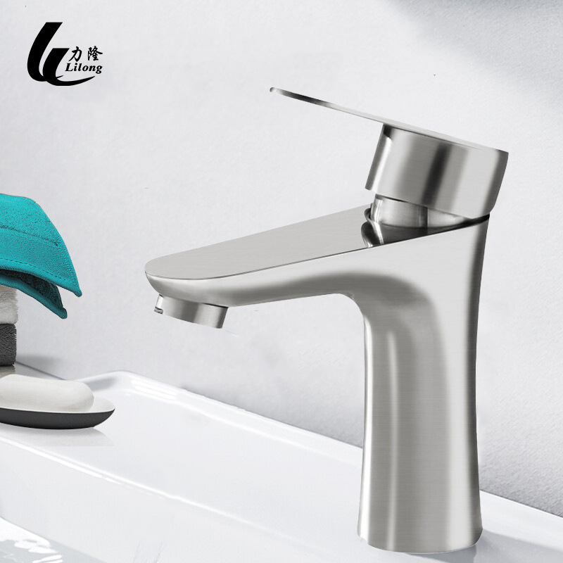 304 stainless steel brushed hot and cold toilet single hole small waist bathroom wash basin wash basin faucet