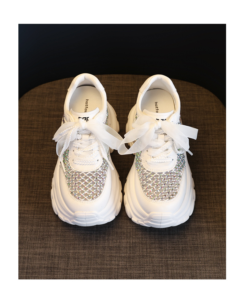 Giày sneaker chunky nữ đế dày lưới thoáng khí tăng chiều cao đính đá — Màu đen chi tiết 18