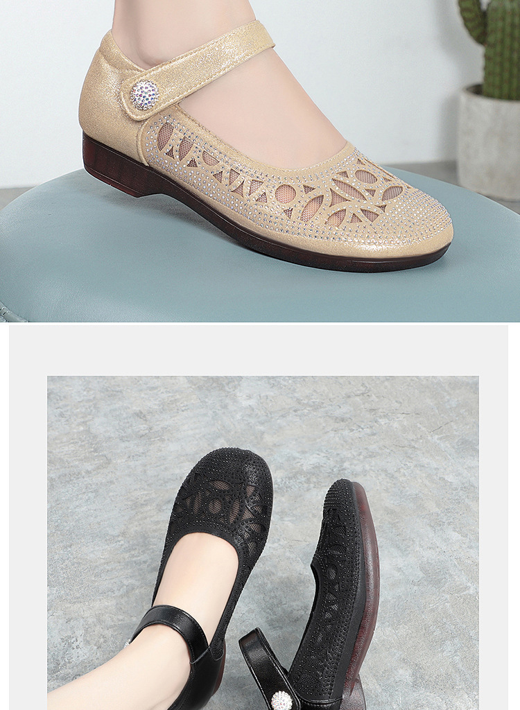 Sandal nữ đế bệt da thật mặt lưới thoáng mát — Màu be chi tiết 3