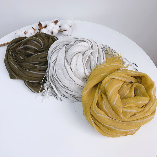 Spring and summer new vertical striped linen scarf, couple travel decoration silk scarf, fashionable atmospheric air-conditioned room shawl wholesale