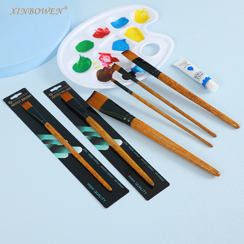 Wood grain pole flat peak nylon hair oil paint brush aluminum tube acrylic single brush art studio watercolor pen wholesale