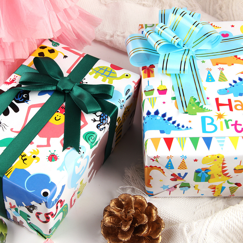 Papel de regalo grueso de 80g, papel de regalo de dibujos animados, lindos juguetes para niños, regalos de cumpleaños, cajas de regalo al por mayor
