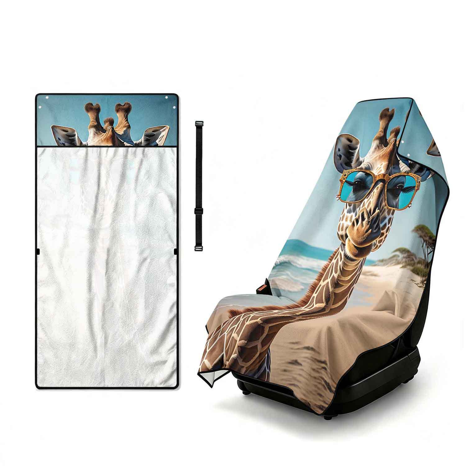 Printed bath towel and car seat cover 2-in-1, ultra-fine fiber outdoor beach and car dual-use universal seat cushion