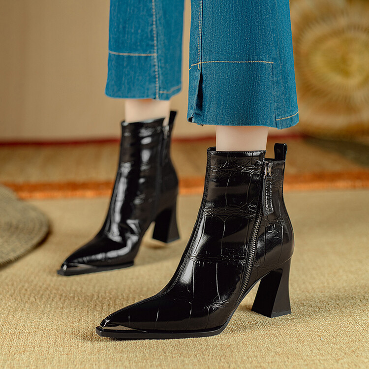 French-Style Elegant Ankle Boots for Women, New Autumn and Winter Small Square-Toe Fashion High-Heeled Short Boots with Chunky Heels