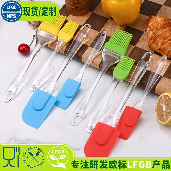 Cross border silicone scraper oil brush 2 piece set baking oil brush scraper suit with color card OPP bag packaging baking tools