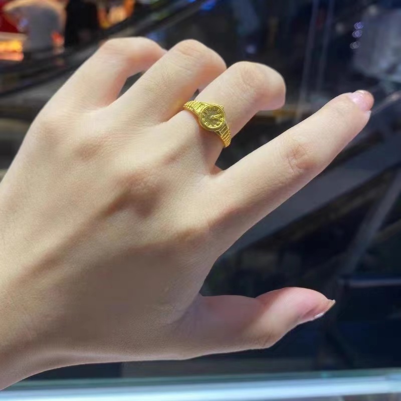 越南沙金520小金表戒指 黄铜镀金微镶钻开口女式时尚手表数字戒指-阿里巴巴