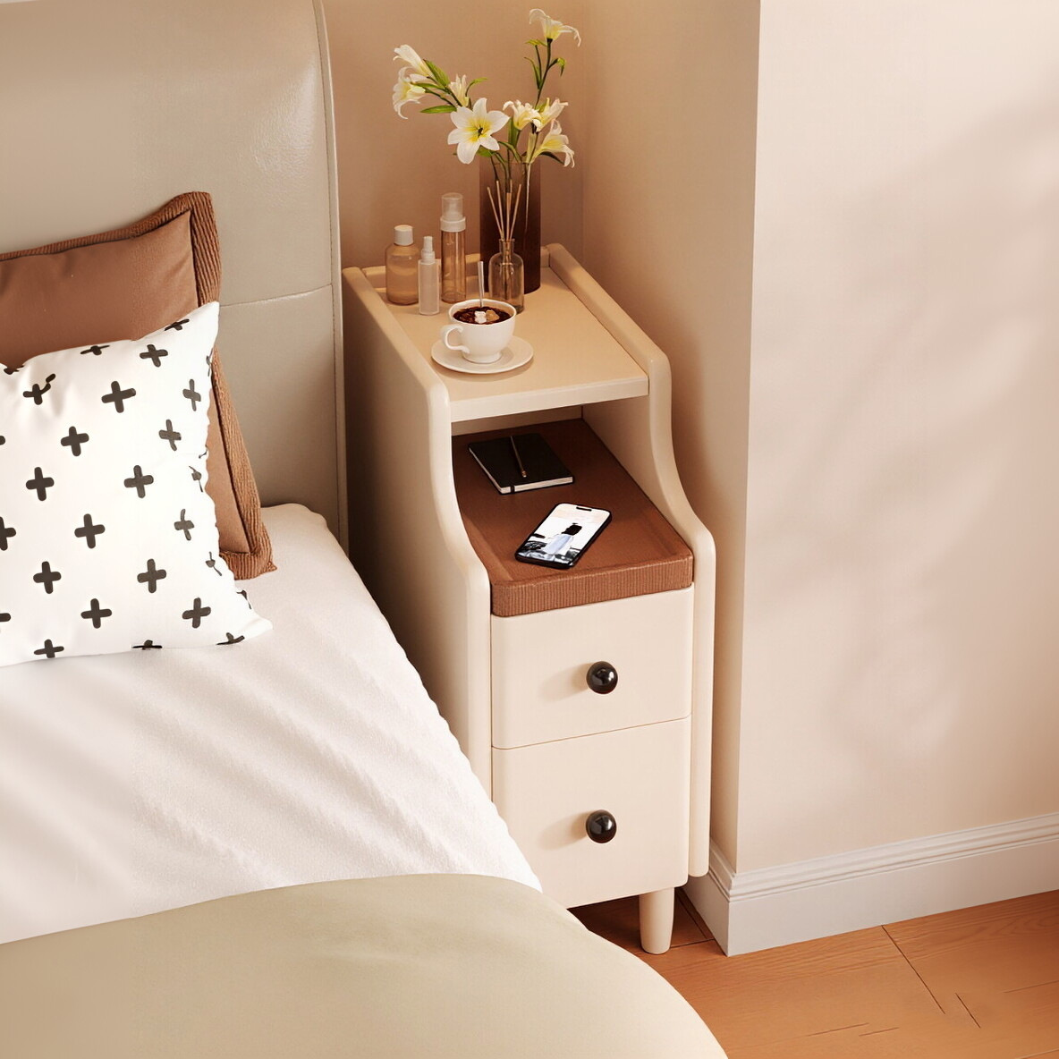 Todas las camas de madera maciza son pequeñas y extremadamente estrechas, dormitorio doméstico, viento de leche medieval de 20 cm, borde de la cama súper estrecho, estante de costura