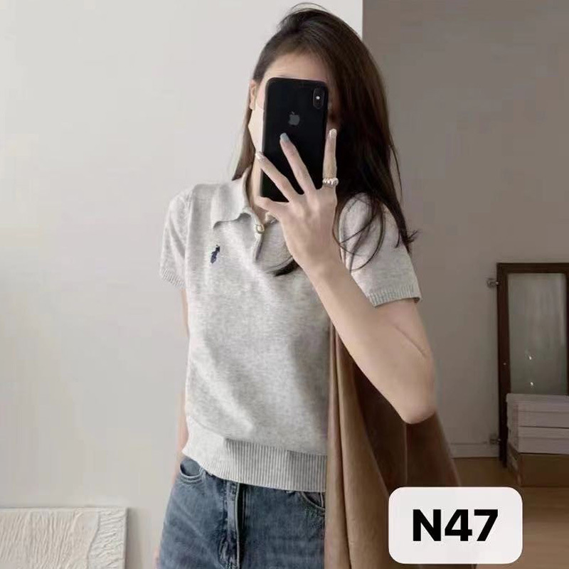 Polo Knitted Woolen Sweater Short-Sleeved T-Shirt Women's Summer New Pony Logo Embroidered Top Export Cross-Border Polo Knitted Woolen Sweater Short-Sleeved T-Shirt Women's Summer New Pony Logo Embroidered Top Export Cross-Border