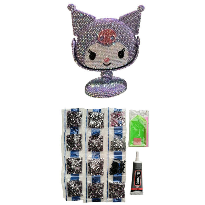 Espejo de maquillaje de escritorio Kulomi, espejo de tocador de diamante de pegatina de bricolaje hecho a mano, diseño de rotación de escritorio creativo, espejo de diamante pegajoso