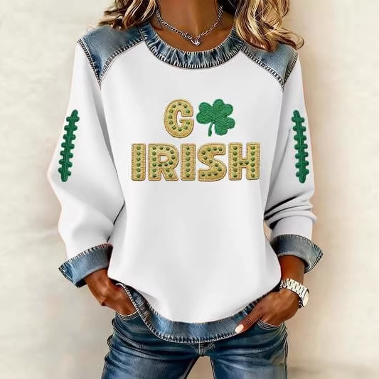 2026春季跨境新款卫衣3D数码印花女士圣帕节三叶草圆领卫衣订货