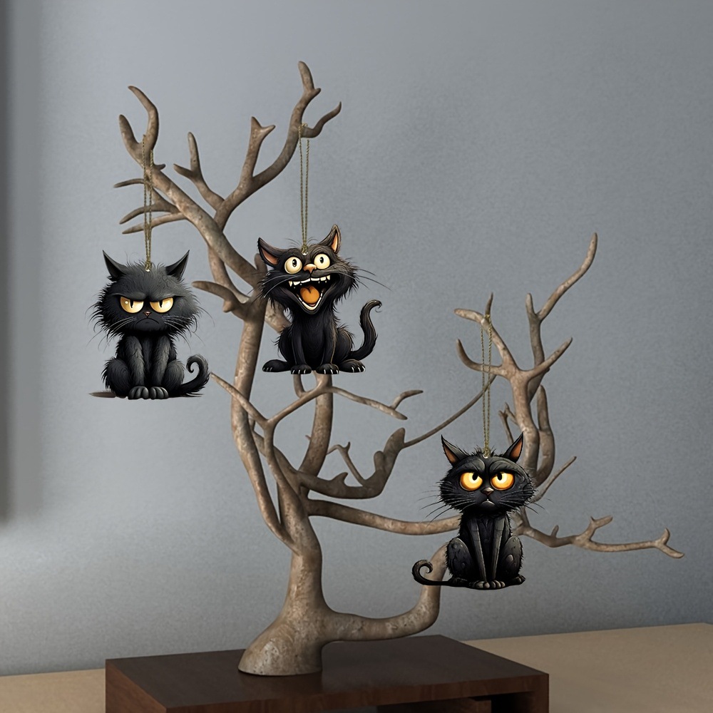 10 emoticones de gato negro colgantes de madera hechos a mano decoración navideña regalo perfecto para Navidad Halloween