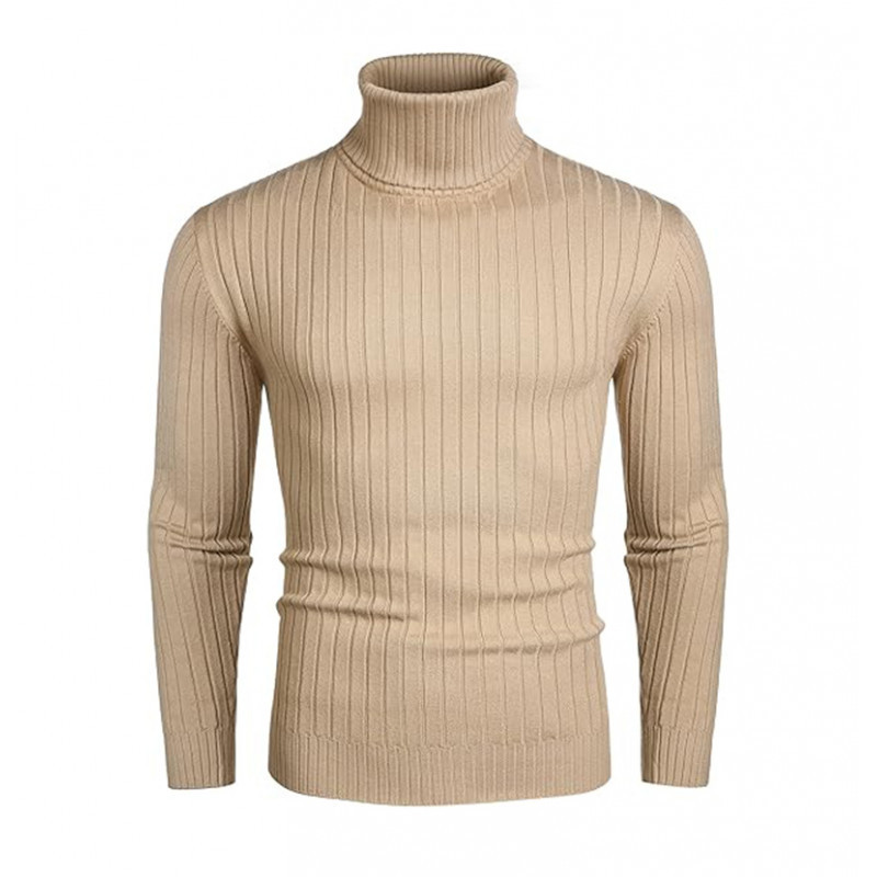 Men's Striped High Neck Sweater Slim Fit Warm Knit Pullover For Autumn Winter_voghion.com