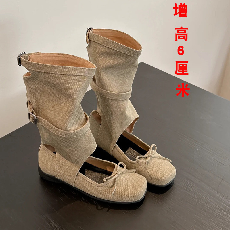 Height-Increasing 6cm ~ Bowknot Ballet Shoes, Summer Cool Boots, Women's Western Cowboy Boots, Mid-Calf Flat Platform Boots Height-Increasing 6cm ~ Bowknot Ballet Shoes, Summer Cool Boots, Women's Western Cowboy Boots, Mid-Calf Flat Platform Boots