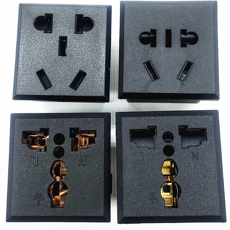 直供AC电源插座黄铜磷铜 品字三孔五孔交流电接线座机箱电器插座