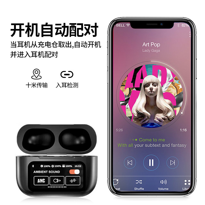 クロスボーダーホットモデル Huaqiangbei A9pro Bluetooth ヘッドセット、カラースクリーンと長いバッテリー寿命を備えた ANC ノイズリダクションワイヤレススポーツヘッドセット|undefined