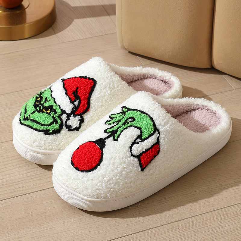 New cross-border comfortable home cute cartoon Grinch winter cotton slippers for men and women couples warm cotton slippers