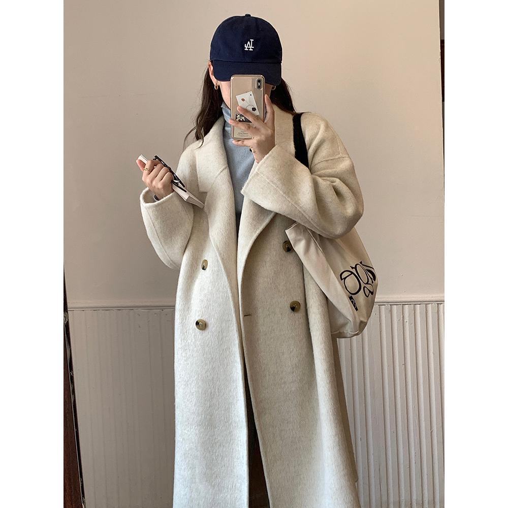 New Autumn and Winter Double-Sided Woolen Outwear for Women Korean Style Fashionable Mid-Length Loose and Versatile Cocoon-Shaped Woolen Outwear