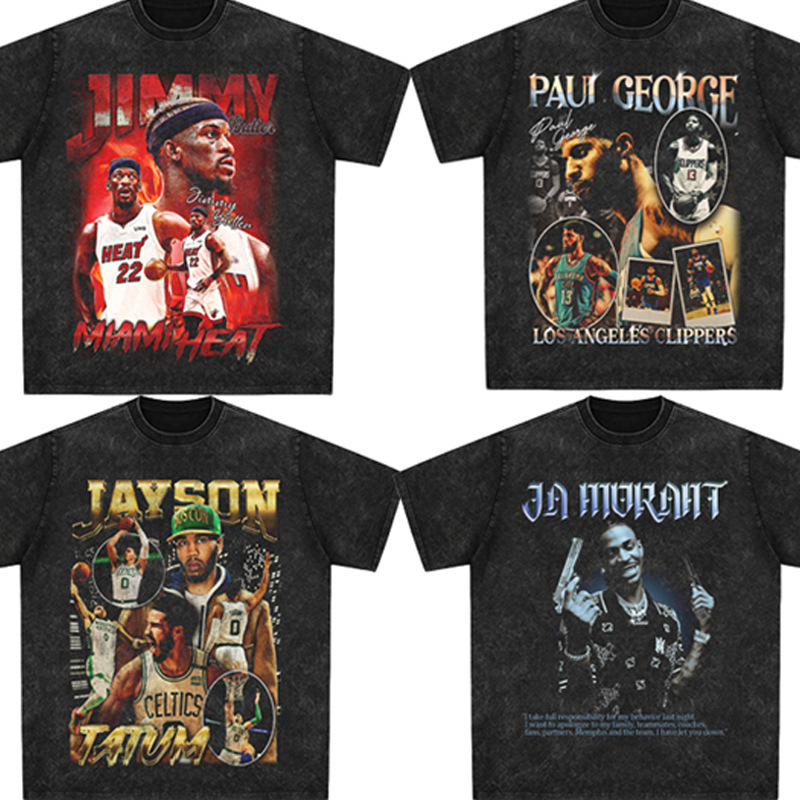 American Star Printed T-Shirt Leonard Moran Curry Three Ball Owen Kobe James Washed Short Sleeve