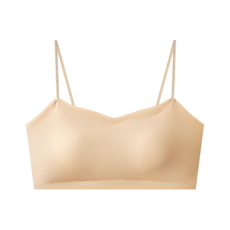 Ropa interior de tubo con tirantes finos para hombros descubiertos para mujer, estilo fino de verano, pecho pequeño, estudiantes universitarios, base líquida invisible, sujetador femenino