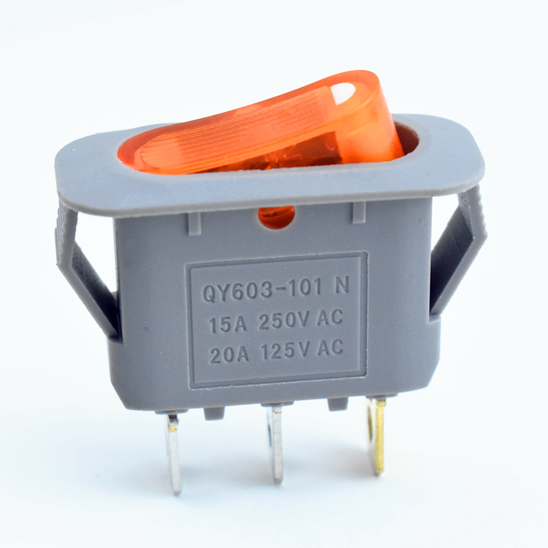 LN203-101N船型开关 KCD3 黄色带灯翘板开关 3脚2档 韩国过载开关