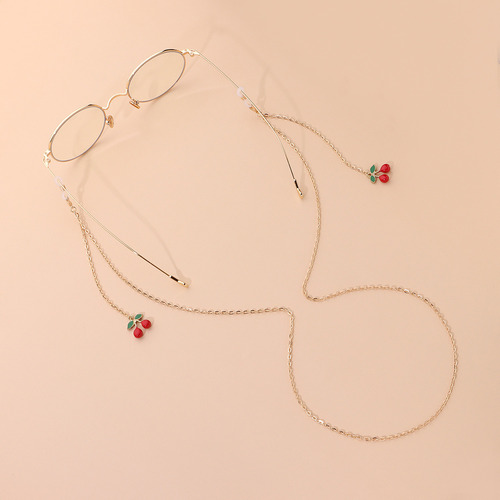 European and American Style Red Cherry Pendant Eyeglass Chain, Fashion Metal Chain Eyeglass Accessory